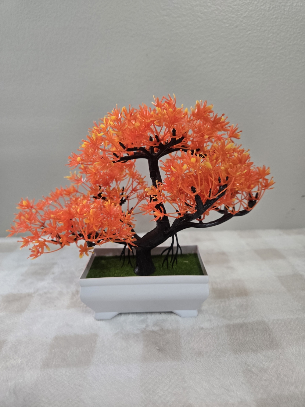 Asian Artificial Orange Bonsai Tree Plastic in White Planter Pot 8 in